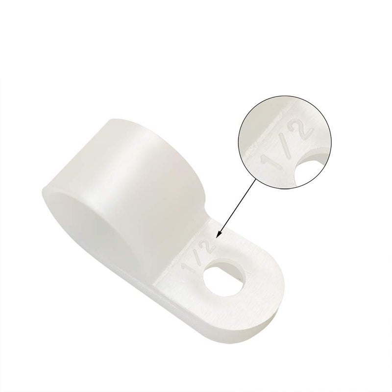 Alamic Cable Clamp R-Type Cable Clip Wire Clamp 1/2â€œ Nylon Screw Mounting Cord Fastener Clips with Screws for Wire Management - 50 Pcs Cable Clamps + 50 Pcs Screws, White - Image 3